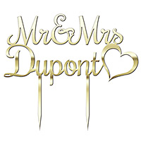Cake Topper Personnalisé Mr and Mrs Miroir Or Champagne
