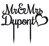 Cake Topper Personnalisé Mr and Mrs Noir