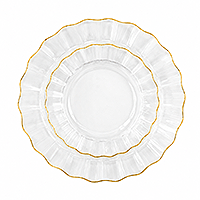 Combo Prestige 12 Assiettes Réutilisables Transparent Bord Doré