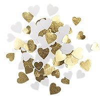 100 Confettis Petits Coeurs Blanc et Or