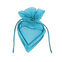 Contenant Dragées Coeur Organdi et Métal Turquoise