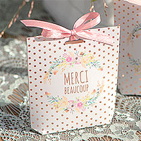 Contenant Dragée Boite Mariage Fleuri Pois Rose Gold