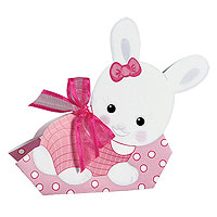Boîtes Lapin Rose Pois Blancs Contenant Dragées x6
