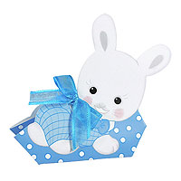 Boite Contenant Dragées Lapin Bleu Pois Blanc Mignon