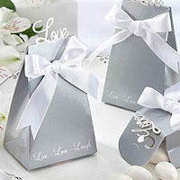 Boîte Love Grise Noeud Satin Blanc Contenant Dragées