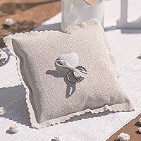 Petit Coussin Porte Alliances Effet Lin Beige Naturel