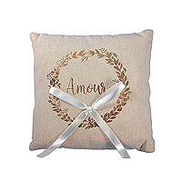 Coussin Alliances Mariage Lin Amour et Couronne Laurier Doré