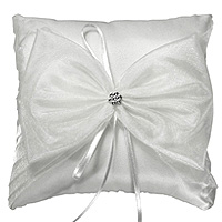 Le Coussin Carré Porte Alliance Noeud Organza Strass Fleur Blanc Cassé