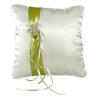 Coussin Alliances Satin Vert Anis Broche Strass