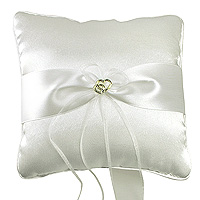 Coussin Alliances Satin Blanc Double Coeur Doré