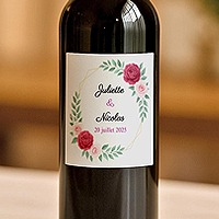 6 Etiquettes Bouteille de Vin Personnalisées Cercle Roses