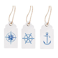 Etiquettes Thème Mer Blanc et Bleu avec Cordelettes x15