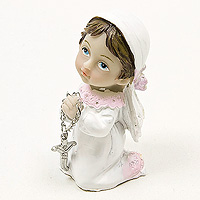 Figurine Communion Fille Agenouillée avec Chapelet x1