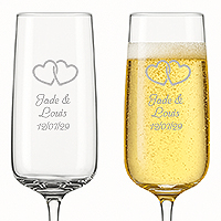 Flute Gravée Design Coeurs Enlacés Mariage