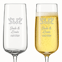 Flute Gravée Design Colombes 2 Petits Coeurs Mariage