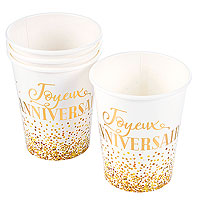 Gobelet Anniversaire Elegant Blanc Doré Pois Paillettes
