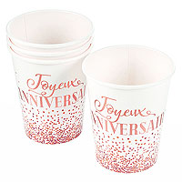 Verre Gobelet Carton Anniversaire Rose Gold et Blanc