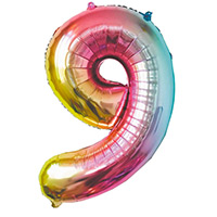 Grand Ballon Mylar Chiffre 9 Multicolore