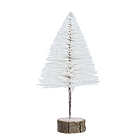 Grand Sapin de Noel 30 cm Pailleté Blanc Socle Bois