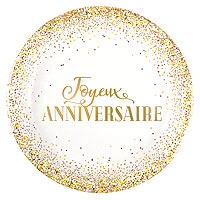 Grande Assiette Carton Anniversaire Blanc Doré