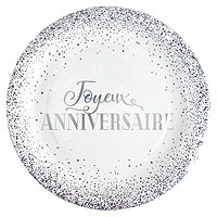 Assiette Anniversaire Blanc et Gris Argent