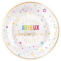 Assiettes Rondes Joyeux Anniversaire Multicolore x6