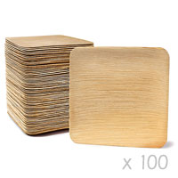 Lot Grandes Assiettes Carrées Bois de Palmier 23cm x100