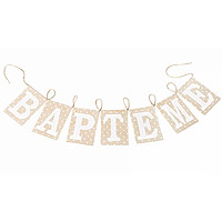 Guirlande Baptême Lin À Pois Blancs Fanions 1m70