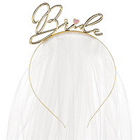 Serre-tête De Mariée Avec Voile Doré - Diadème Bandeau Pour Enterrement Vie De Jeune Fille, Hen Party