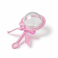 Petit Hochet Rose Pvc Boite Dragée Fille