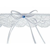 La Jarretière Dentelle Noeud Satin Blanc Strass Bleu