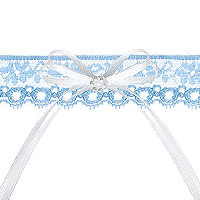 Jarretière Dentelle Bleue Noeud Blanc et Petites Perles