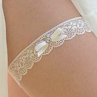 Jarretière Mariée Dentelle Ivoire Strass