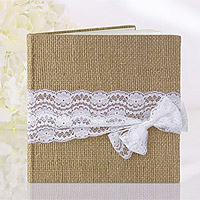 Livre d'Or Mariage Jute Noeud Dentelle Blanche