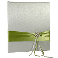Livre d'Or Mariage Satin Drapé Vert Anis