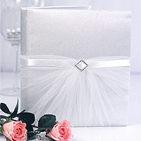 Livre d'Or Mariage Strass Drappé Tulle Blanc