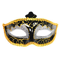 Le Masque Vénitien Luxe Noir Paillettes Dorées et Argent