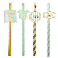 Pailles Baby Shower Etiquettes Vert