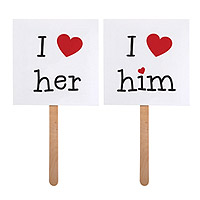 Lot de 2 Mini Pancartes I Love Him - Her Photobooth