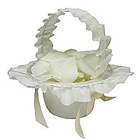 Panier Satin Pétales Confettis Ivoire Mariage