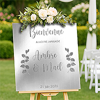 Panneau Bienvenue Mariage Personnalisé Miroir Argent