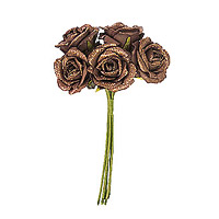 Roses Pailletées sur Tige Marron Chocolat