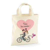 Petit Sac Tote Bag Coton Vélo des Mariés 28x32 cm