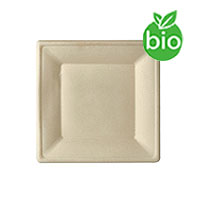 12 Petites Assiettes Carrées Bio Fibre de Canne Naturel 15cm