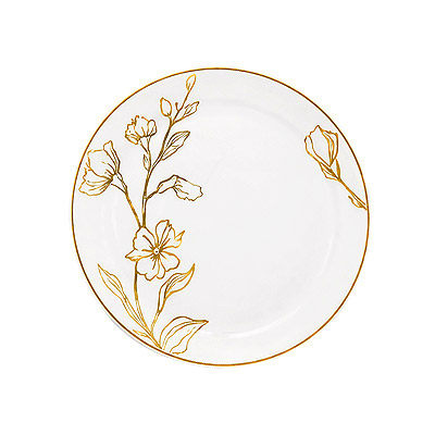 Petites Assiettes Rondes Lavables Blanc Fleur Dorée x10
