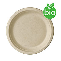 12 Petites Assiettes Rondes Bio Fibre Canne Naturel 18cm