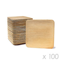 Lot Petites Assiettes Carrées Bois de Palmier 18cm x100