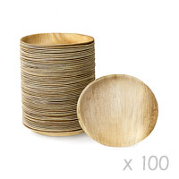 Lot Petites Assiettes Rondes Bois de Palmier 18cm x100