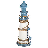 Phare de Décoration en Bois Blanc et Bleu