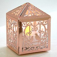 Photophore Carton Cage Oiseau Rose Gold Pas Cher